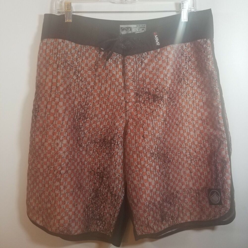 Liquid Force Relentless Innovation Board Brown Orange Checkered Shorts Mens 32